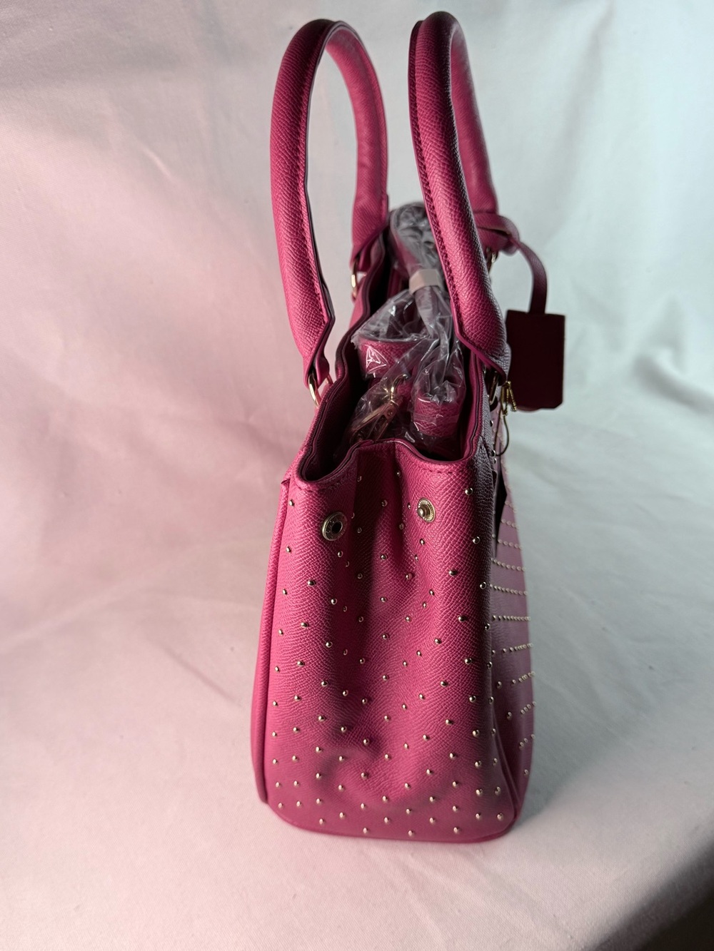 bebe Raspberry Pink Studded Tote - Picture 2 of 13